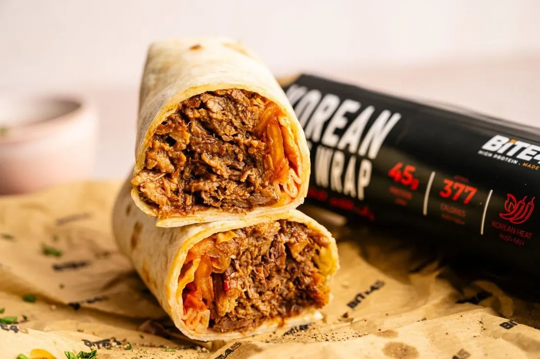 Korean beef wrap cut open