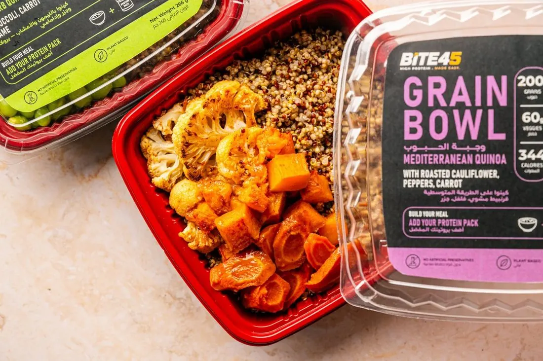 Mediterranean quinoa base with roasted vegetables